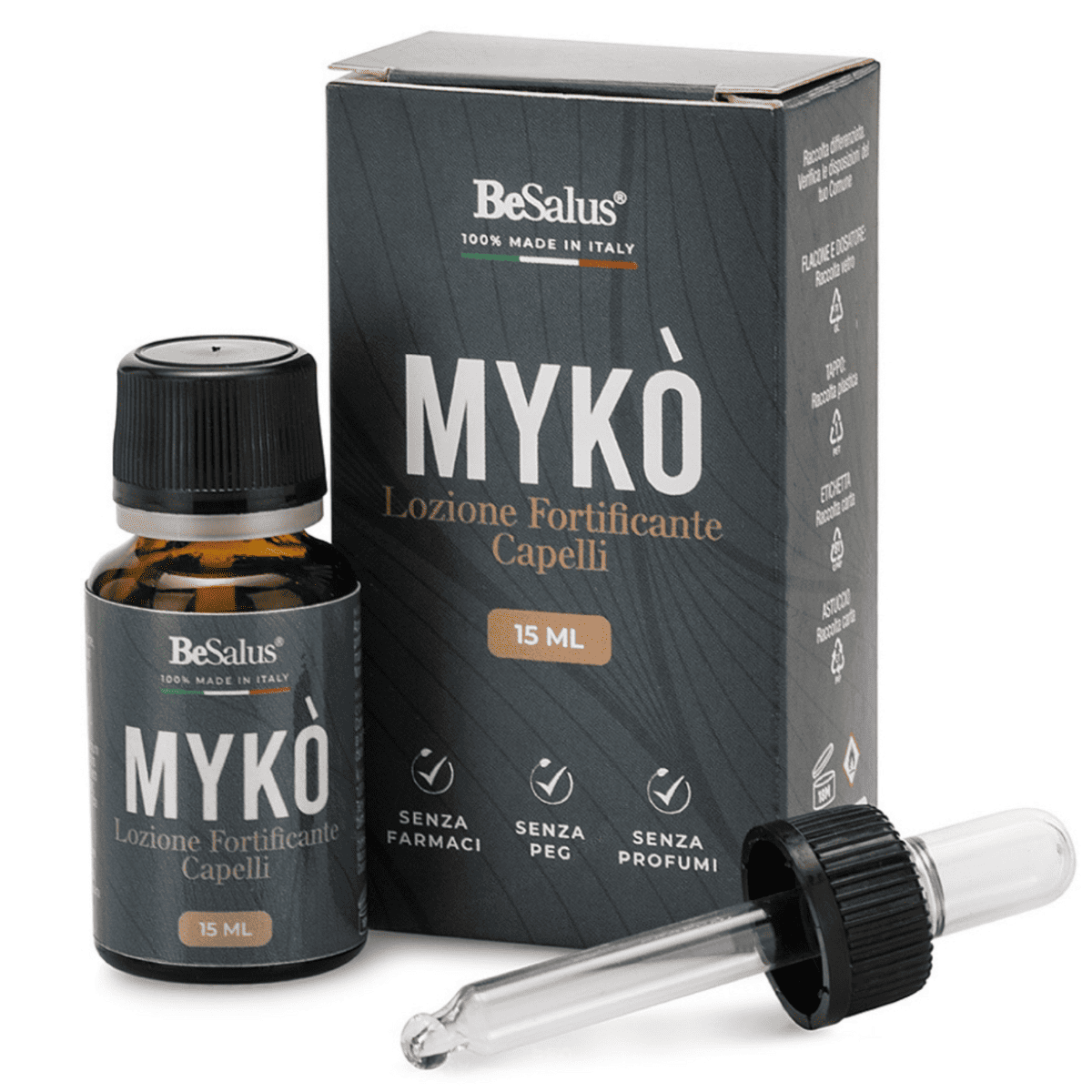 Lozione anticaduta naturale MYKÒ 15 ml – Formato prova travel size per capelli fini e fragili, trattamento rinforzante delicato per uomo e donna.